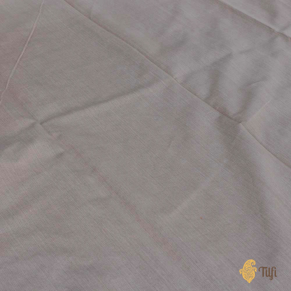 Rani Pink Pure Kora Net Dupatta &amp; Khaki Grey Dupion Silk Fabric Set