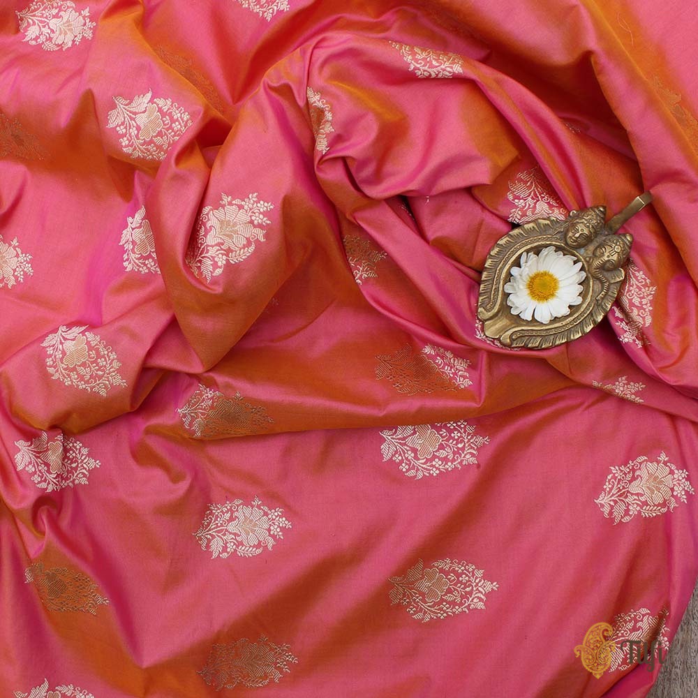 Black Pure Katan Silk Dupatta &amp; Yellow-Gulabi Pink Pure Katan Silk Fabric
