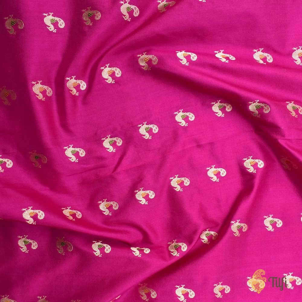 Parrot Green Pure Katan Silk Dupatta &amp; Rani Pink Pure Katan Silk Fabric