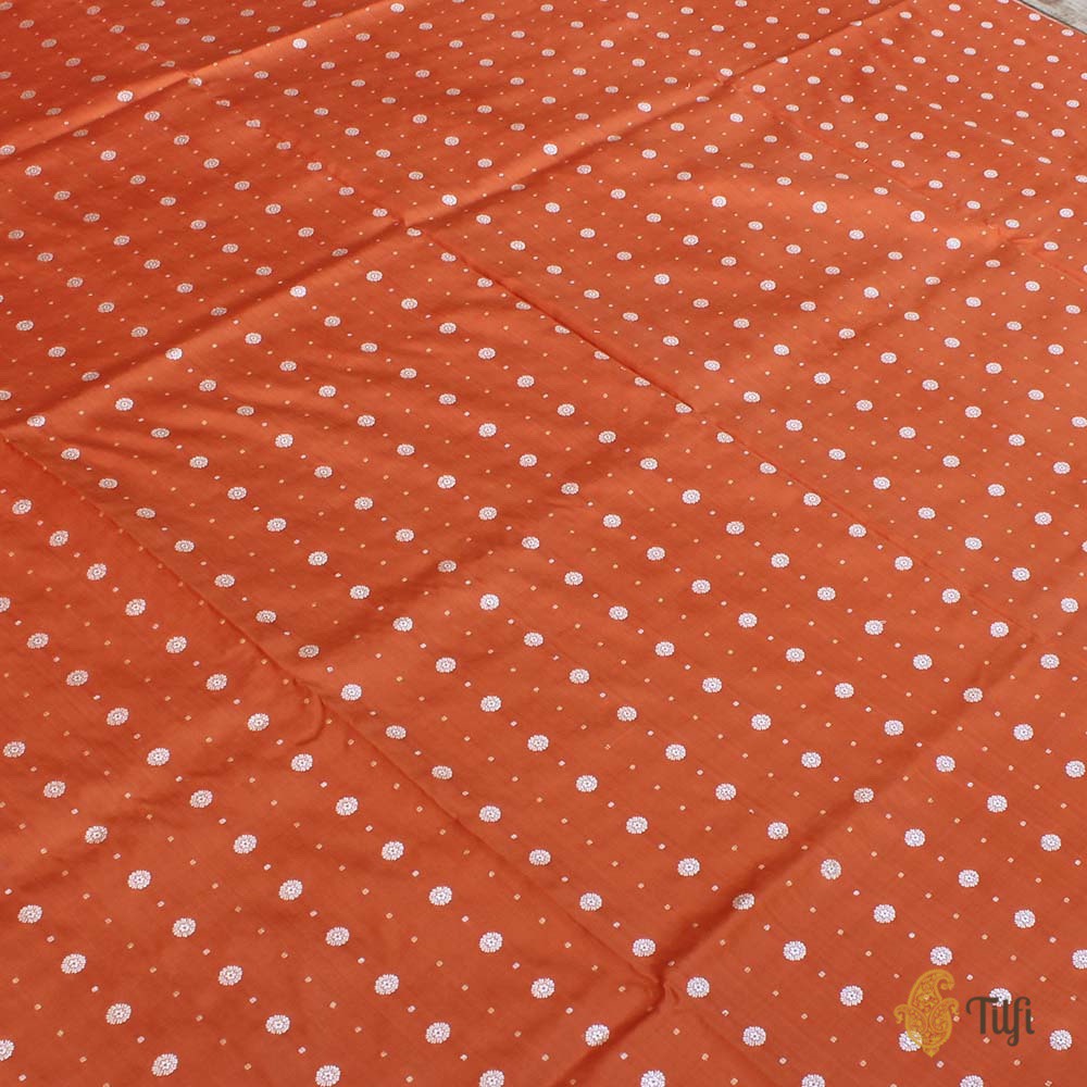 Black Pure Katan Silk Dupatta &amp; Rust Orange Pure Katan Silk Fabric