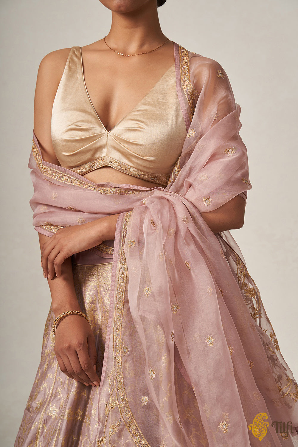&#39;Indira&#39; Lavender Pure Katan Silk Banarasi Handloom Lehenga Set