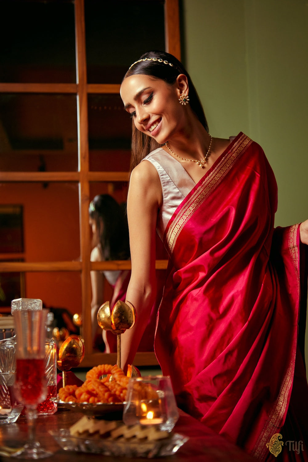 &#39;Preshti&#39; Rani Pink Pure Soft Satin Silk Banarasi Handloom Saree