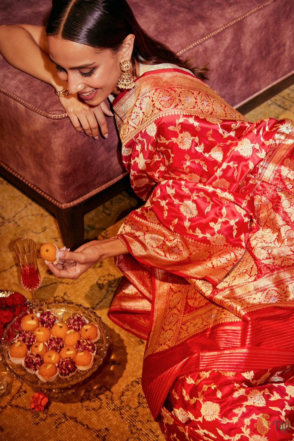 &#39;Arya&#39; Red Pure Katan Silk Banarasi Handloom Saree
