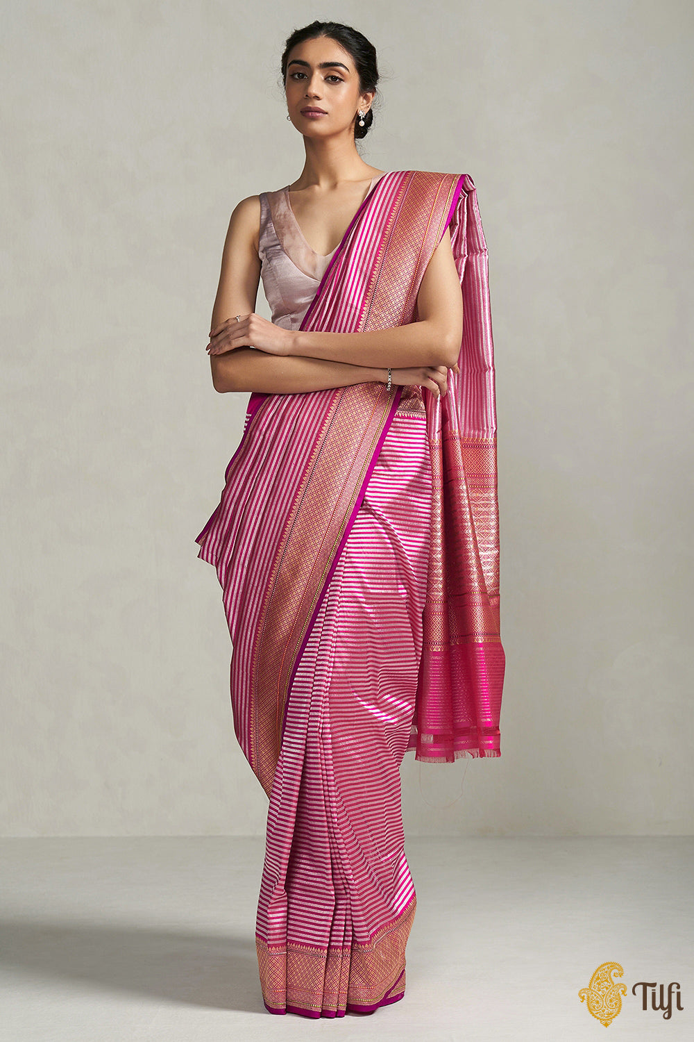 Pre-Order: Red-Rani Pink Pure Katan Silk Banarasi Handloom Saree