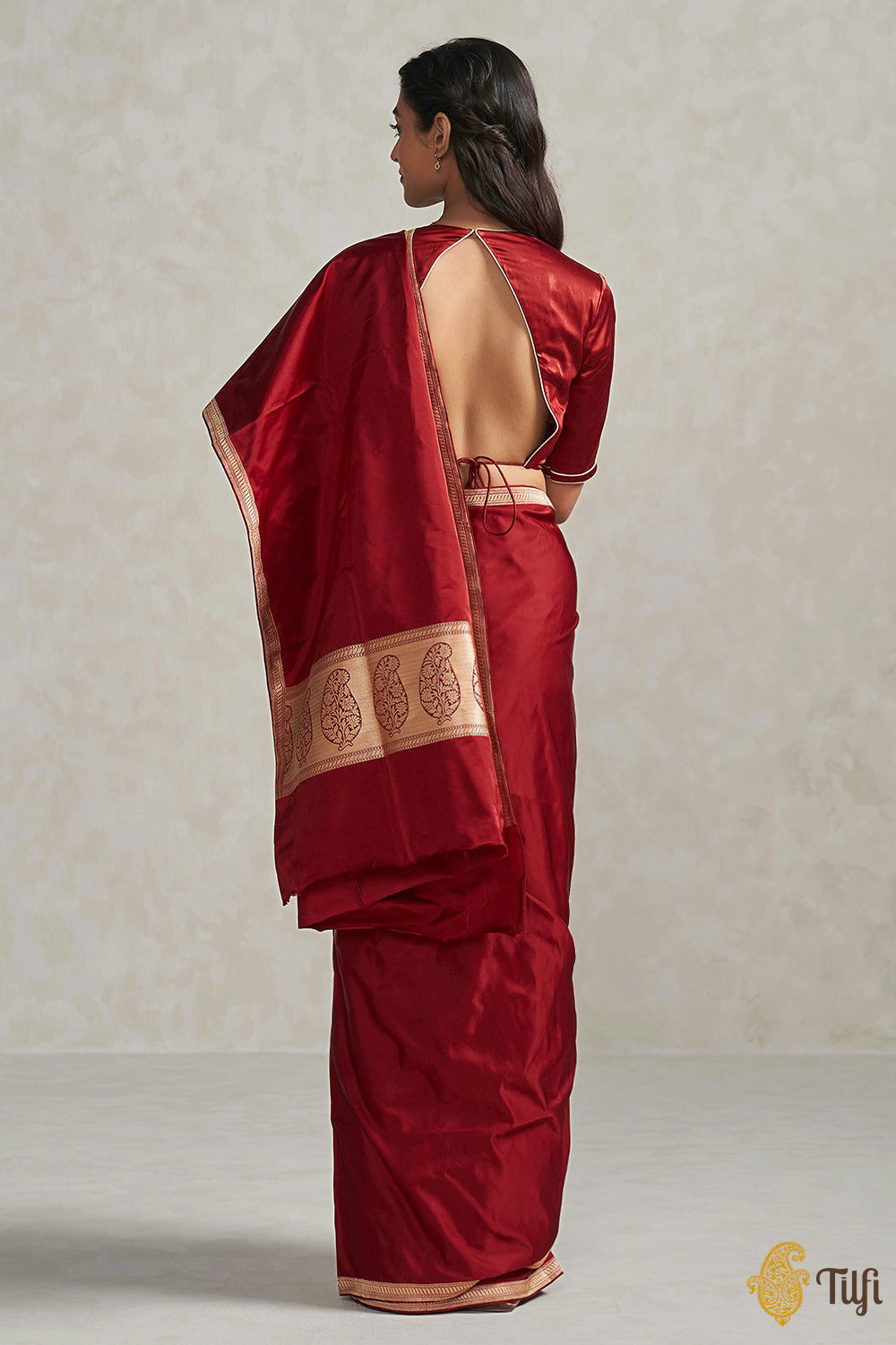 Deep Red Pure Soft Satin Silk Banarasi Handloom Saree