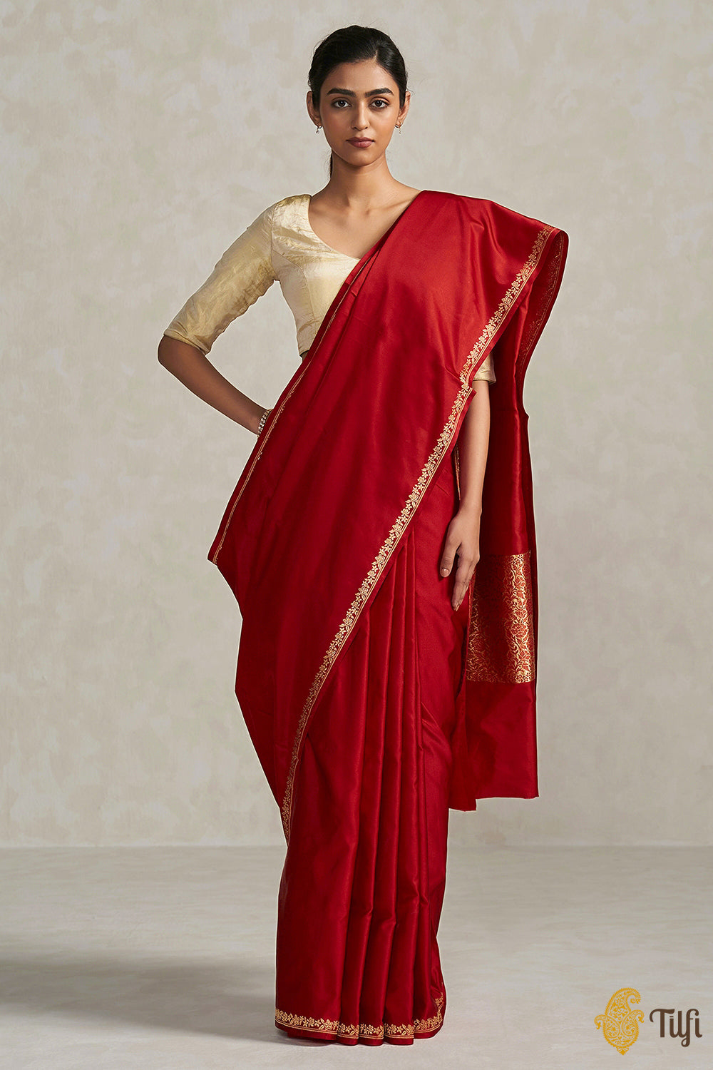 Red Pure Soft Satin Silk Banarasi Handloom Saree