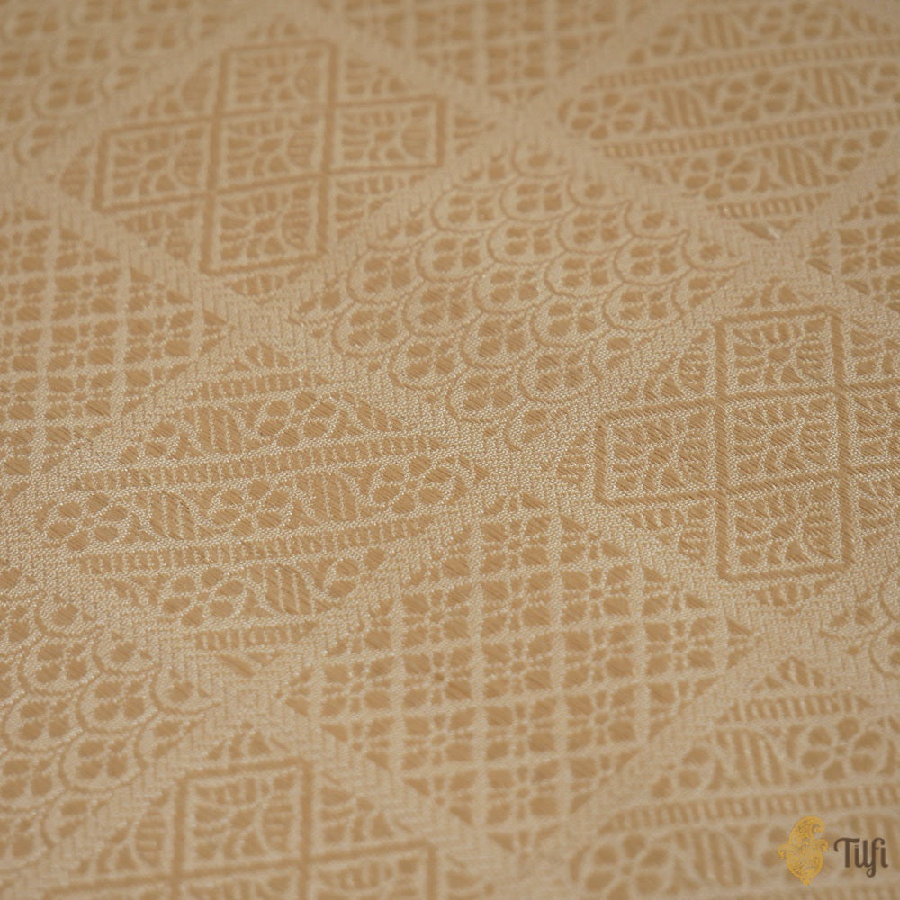 Beige-Gold Pure Katan Silk Banarasi Handloom Fabric