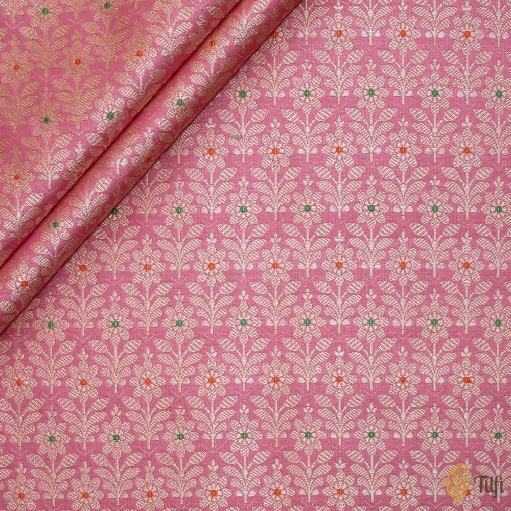 Coral Pink Pure Katan Silk Banarasi Handloom Fabric