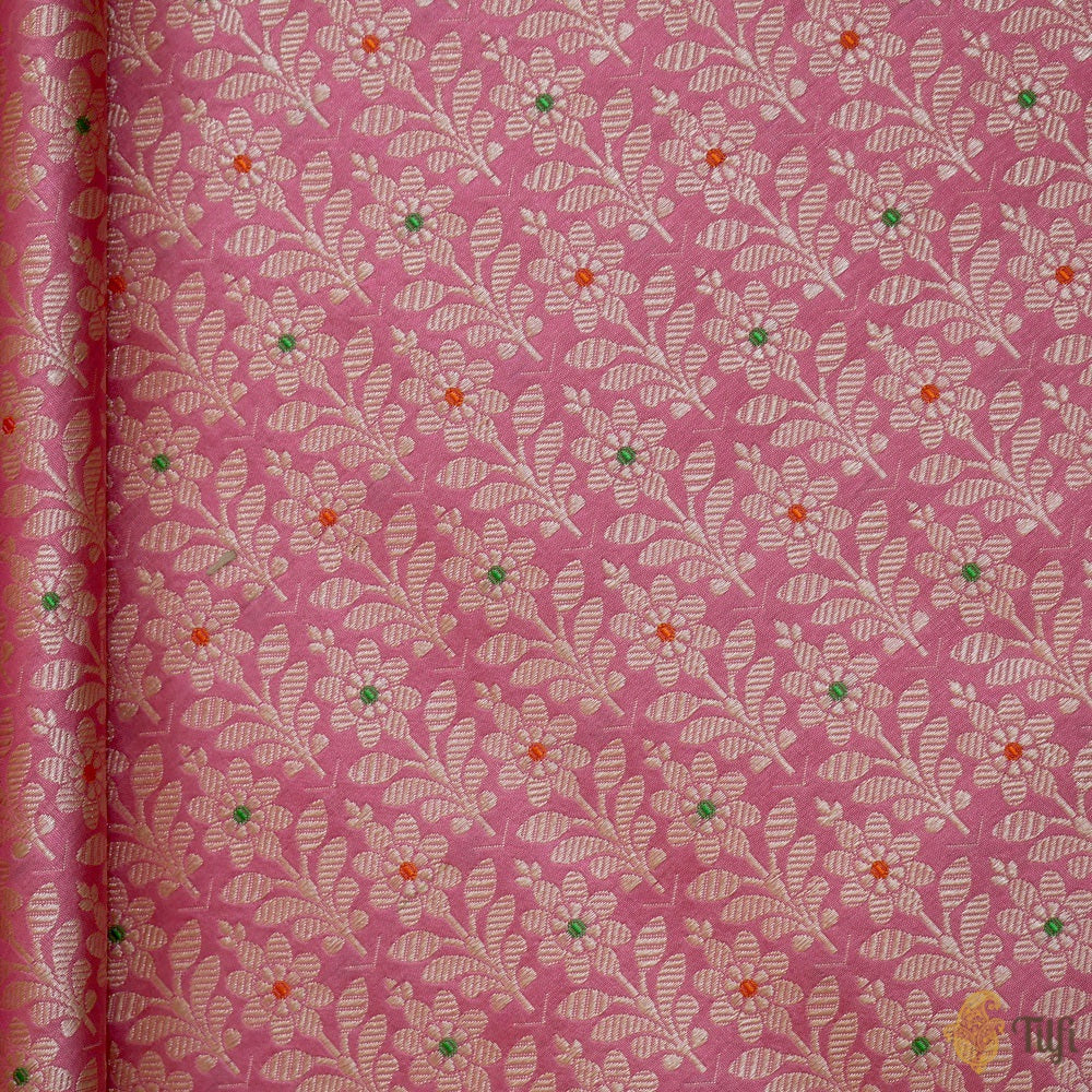 Coral Pink Pure Katan Silk Banarasi Handloom Fabric