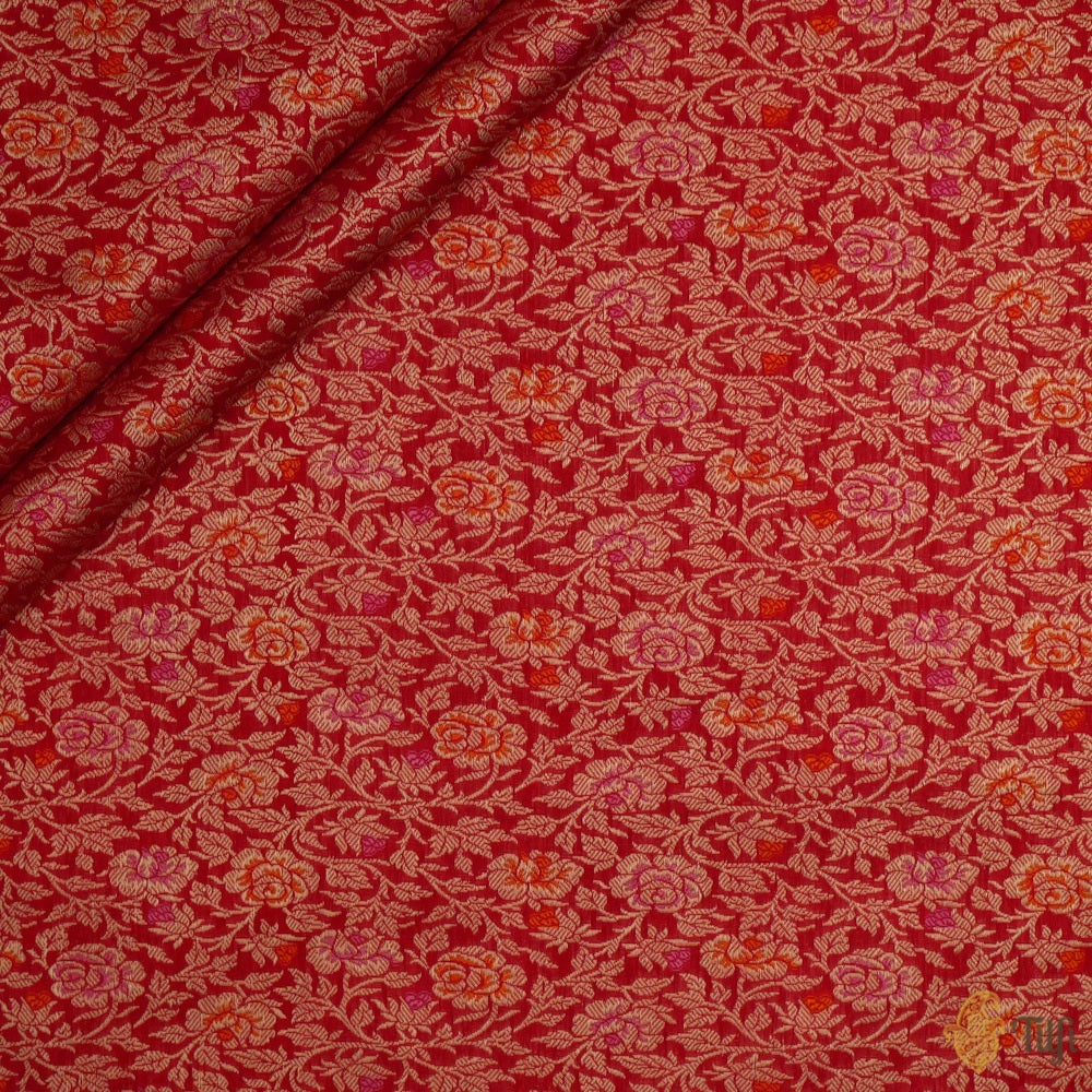 Red Pure Katan Silk Banarasi Handloom Fabric