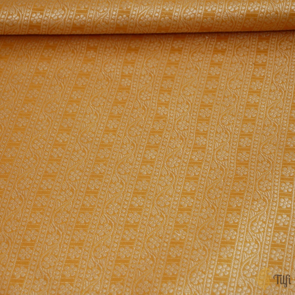 Mustard-Yellow Pure Katan Silk Banarasi Handloom Fabric