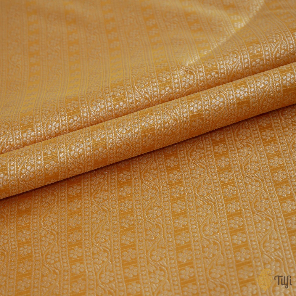 Mustard-Yellow Pure Katan Silk Banarasi Handloom Fabric