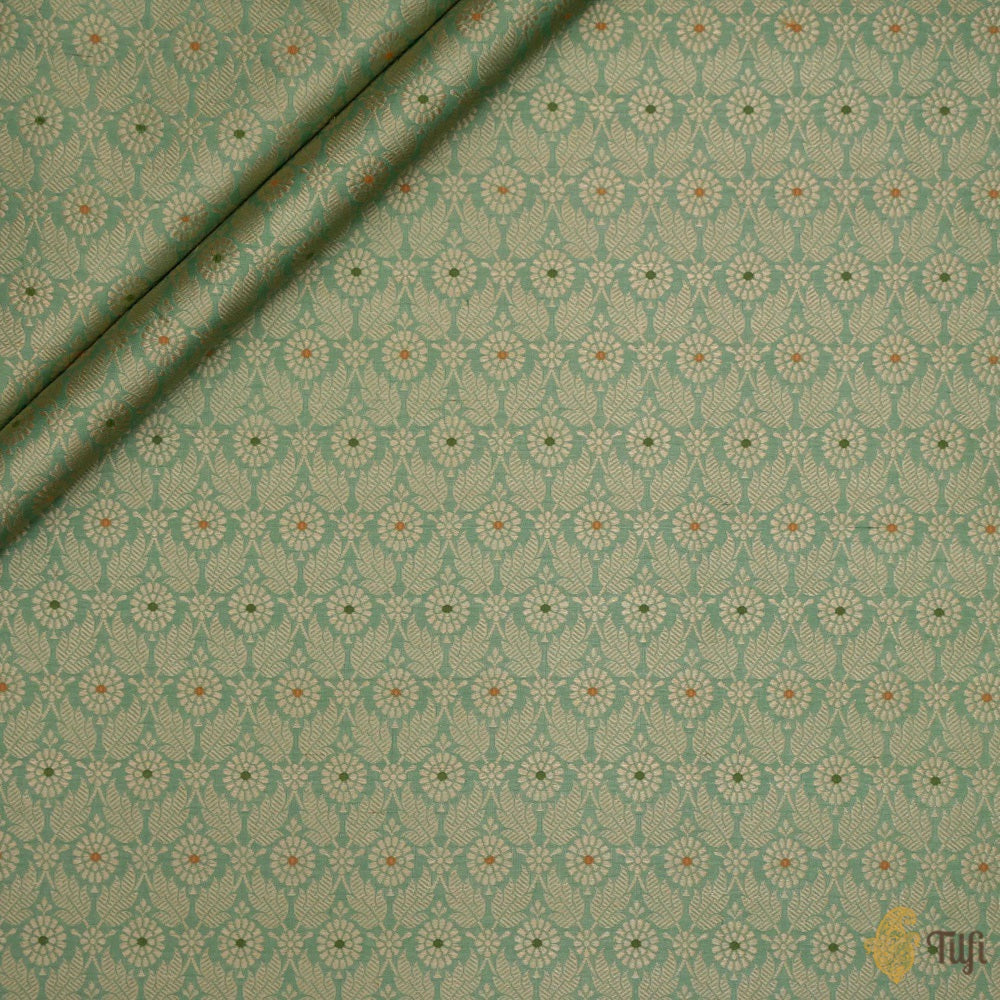 Light Turquoise Green Pure Katan Silk Banarasi Handloom Fabric