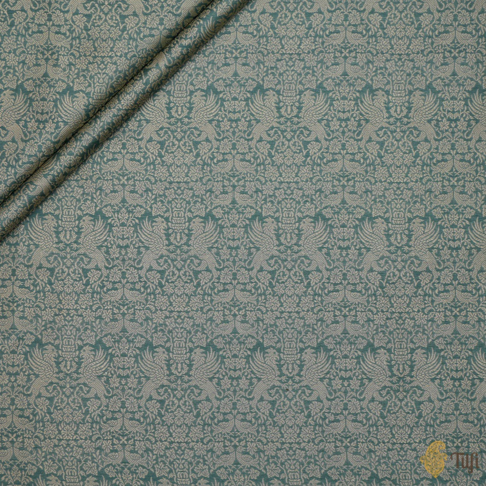 Blueish Grey Pure Katan Silk Banarasi Handloom Fabric