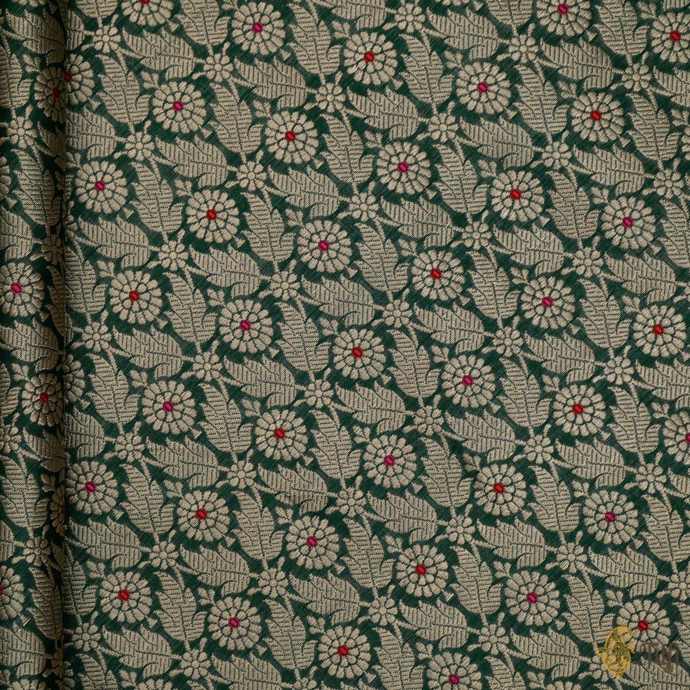 Bottle Green Pure Katan Silk Banarasi Handloom Fabric