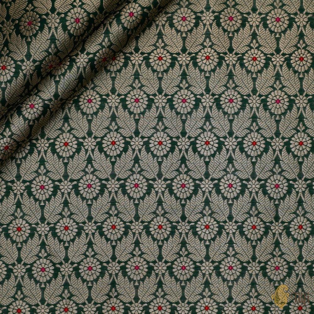 Bottle Green Pure Katan Silk Banarasi Handloom Fabric
