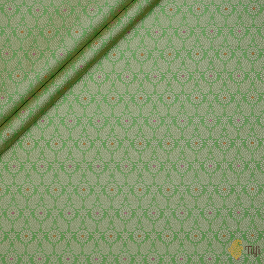 Sea Green Pure Katan Silk Banarasi Handloom Fabric