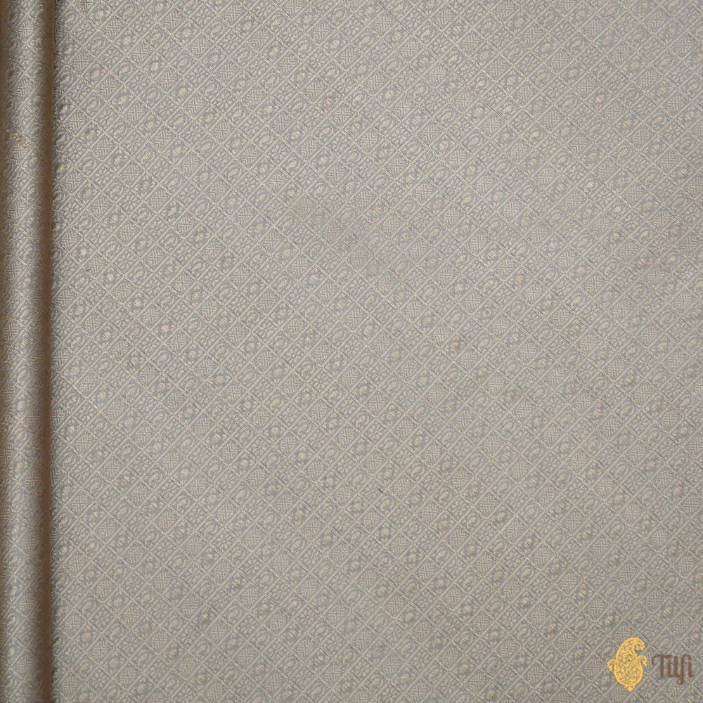 Grey Pure Katan Silk Banarasi Handloom Fabric