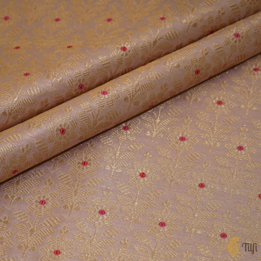 Light Beige Brown Pure Katan Silk Banarasi Handloom Fabric