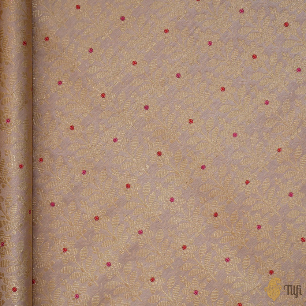Light Beige Brown Pure Katan Silk Banarasi Handloom Fabric