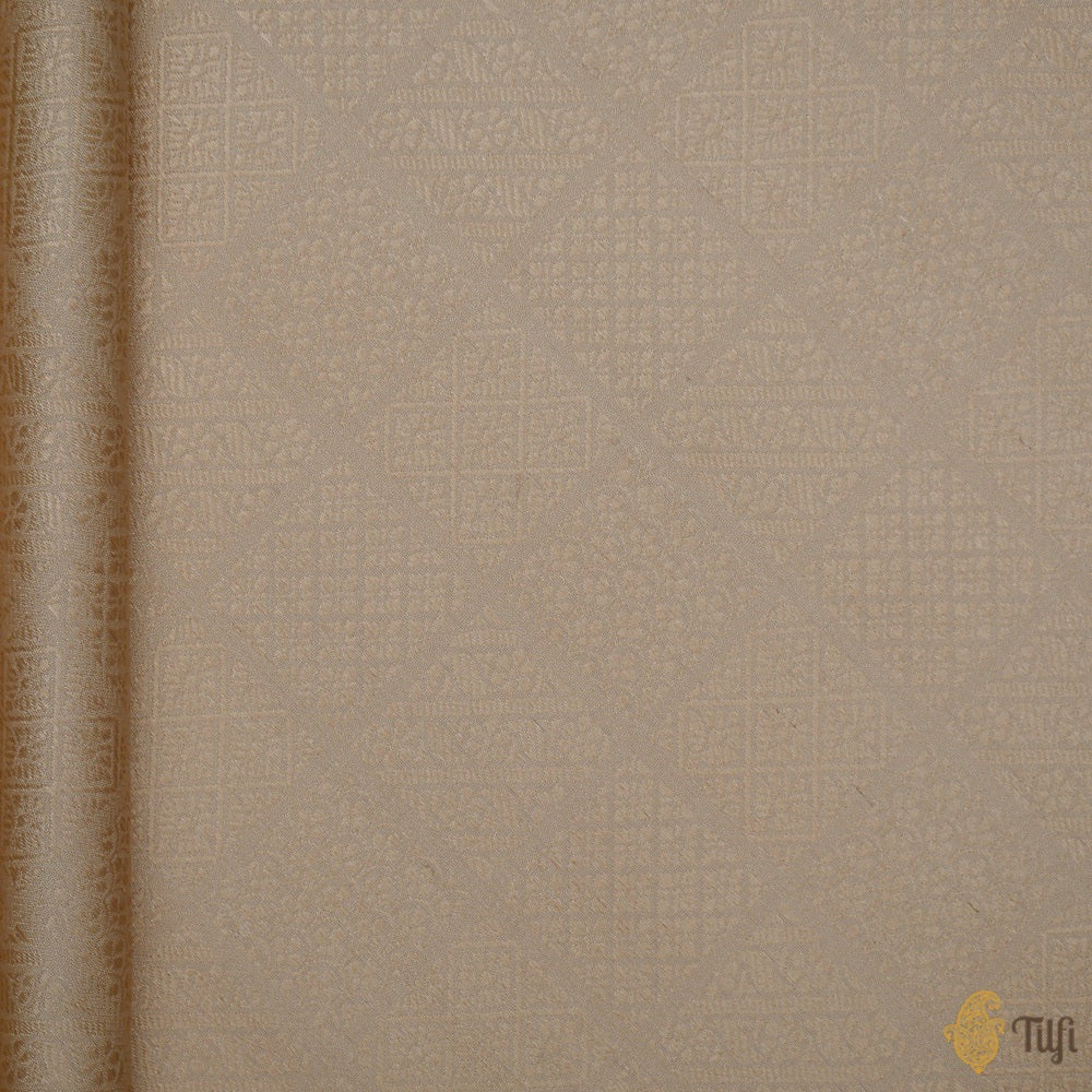 Beige Pure Katan Silk Banarasi Handloom Fabric