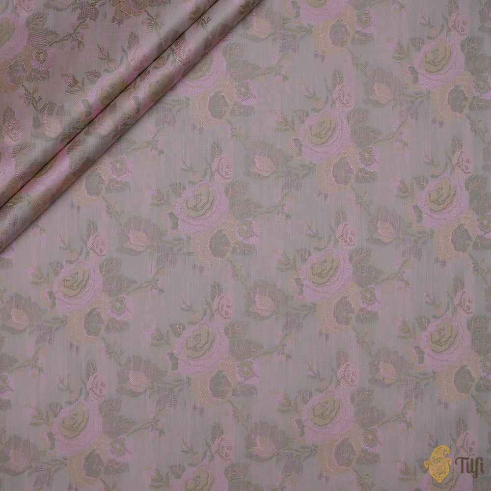 Pastel Grey Pure Soft Satin Silk Banarasi Handloom Fabric
