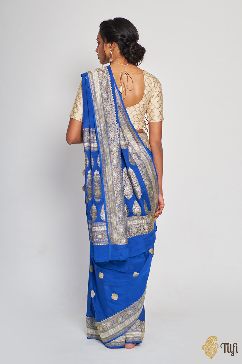 Royal Blue Pure Georgette Banarasi Handloom Saree