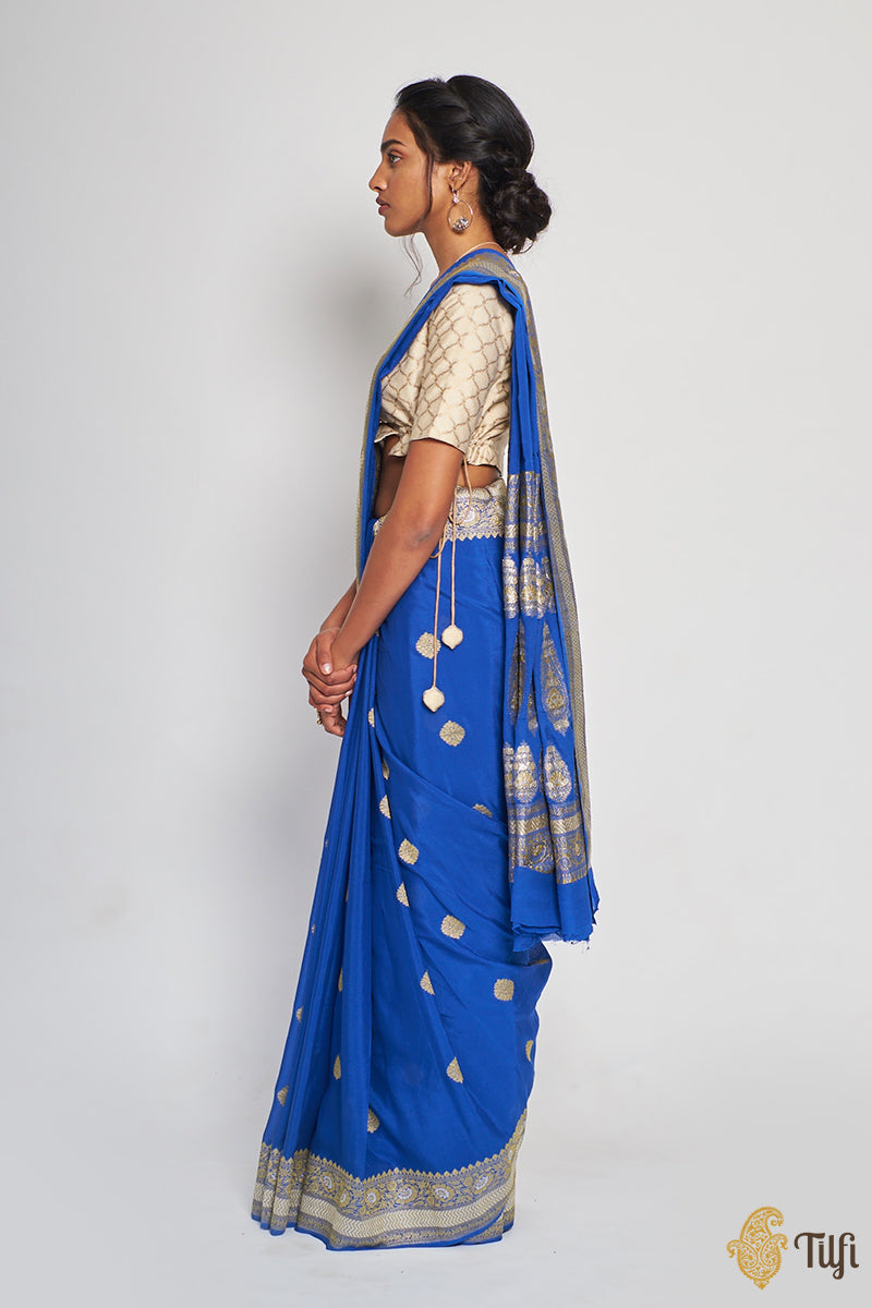 Royal Blue Pure Georgette Banarasi Handloom Saree