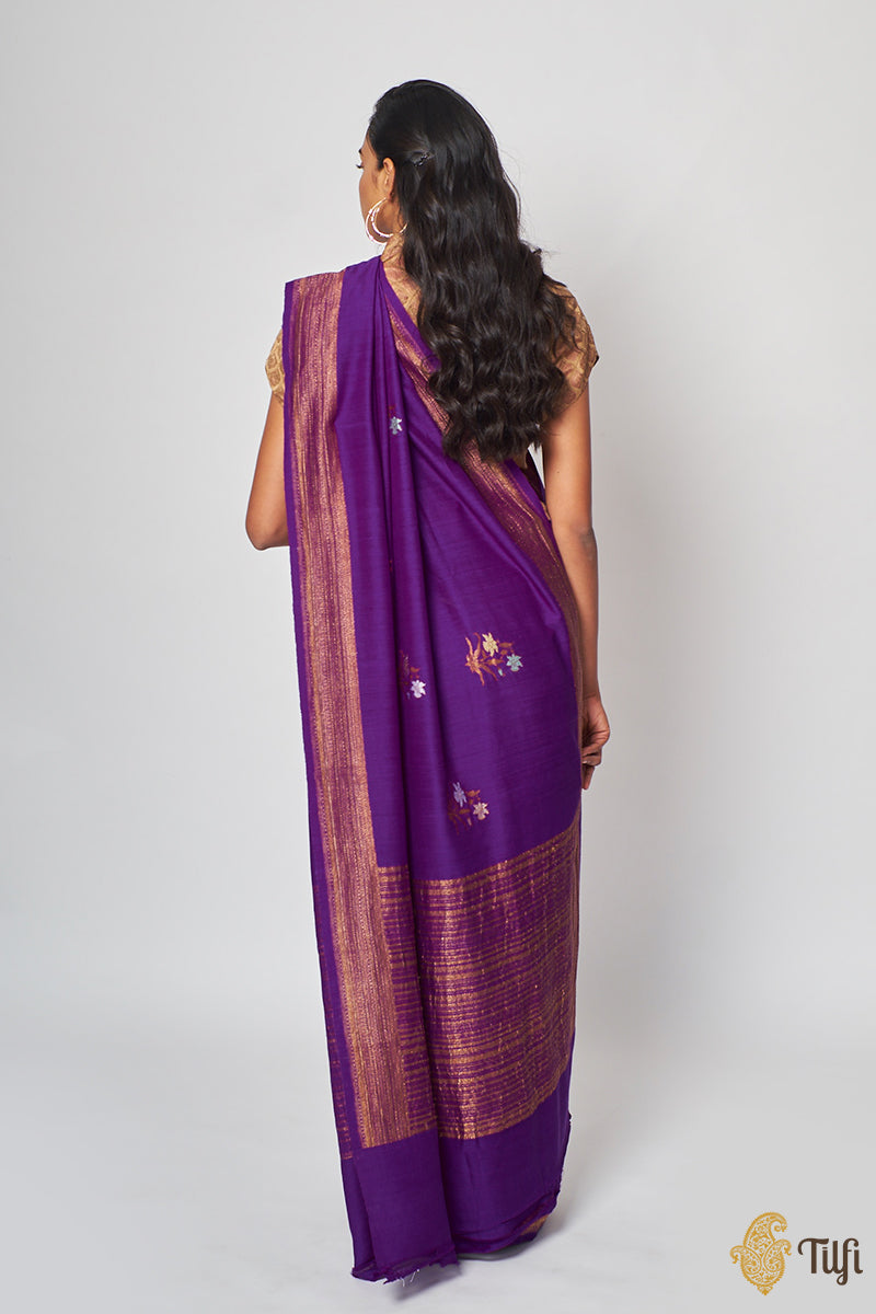 Purple Pure Monga Silk Banarasi Handloom Saree