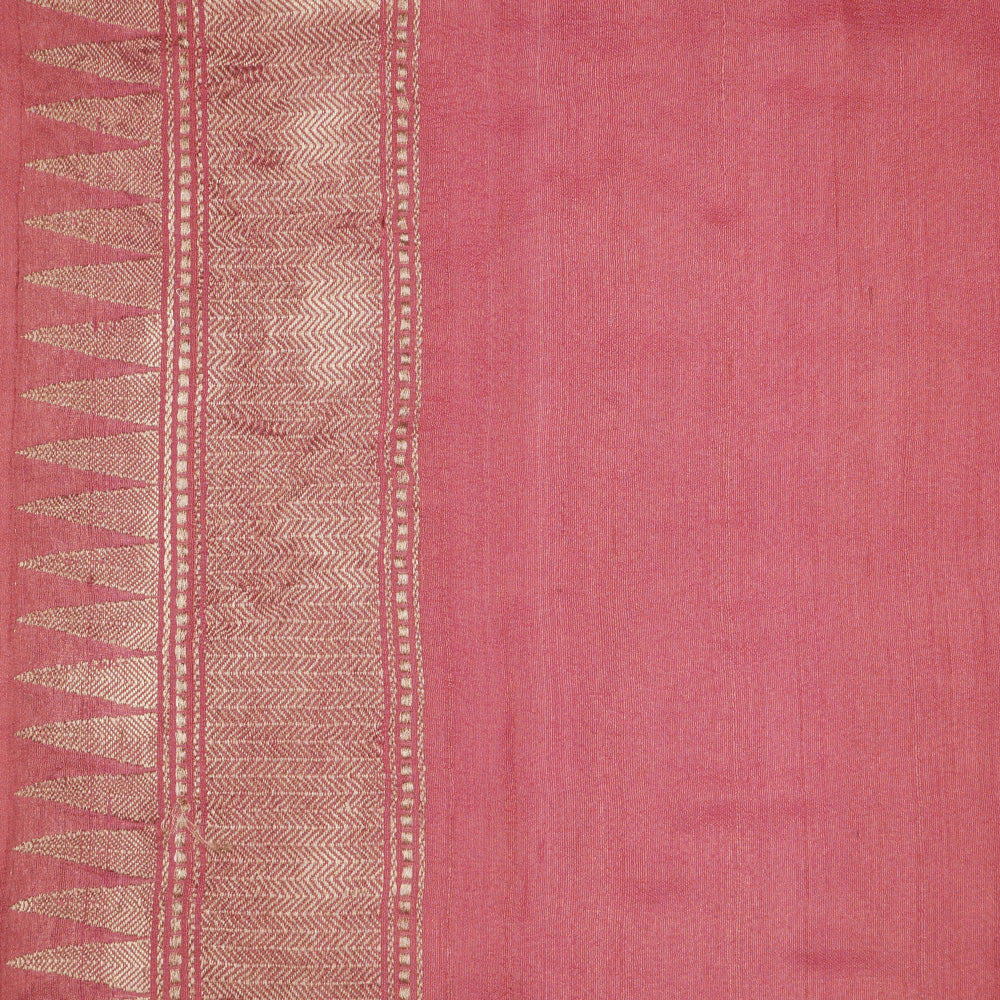 Carnation Pink Pure Tussar Georgette Silk Banarasi Handloom Saree