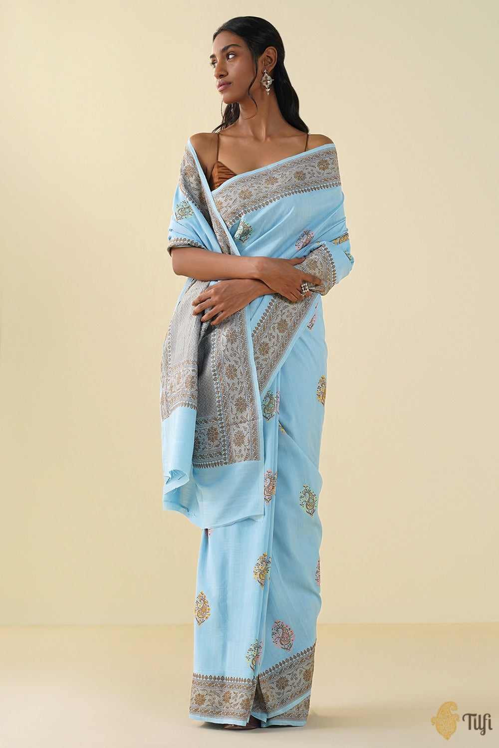 Light Blue Pure Monga Silk Banarasi Handloom Saree