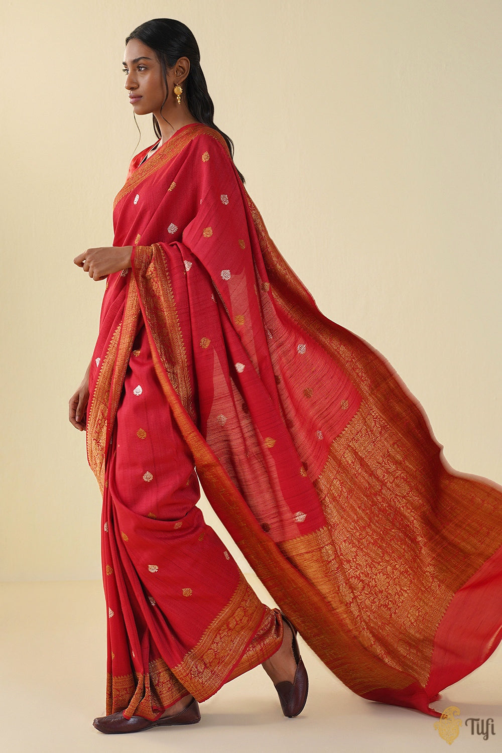Red Pure Tussar Georgette Silk Banarasi Handloom Saree