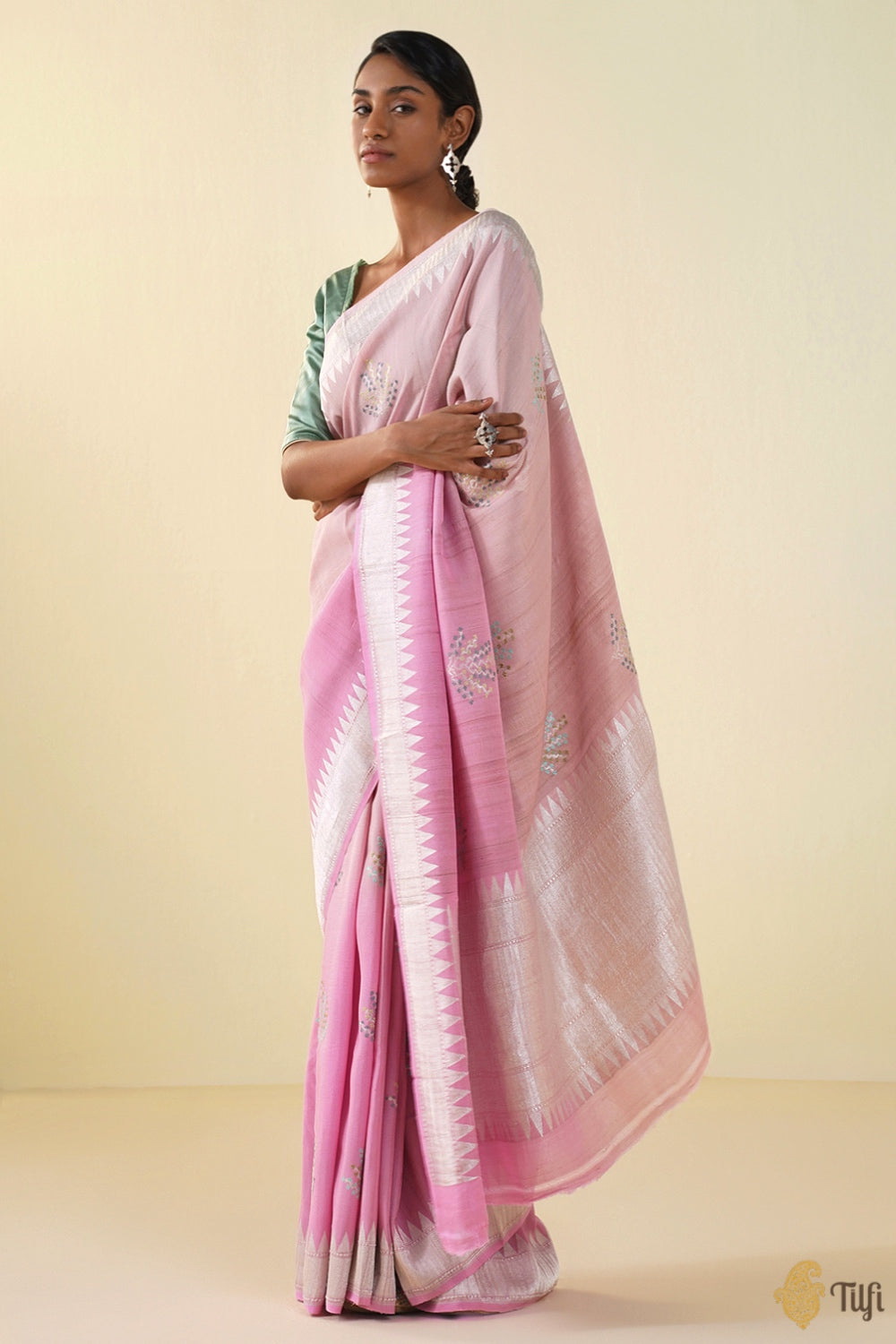 Pink Ombré Pure Tussar Georgette Silk Banarasi Handloom Saree