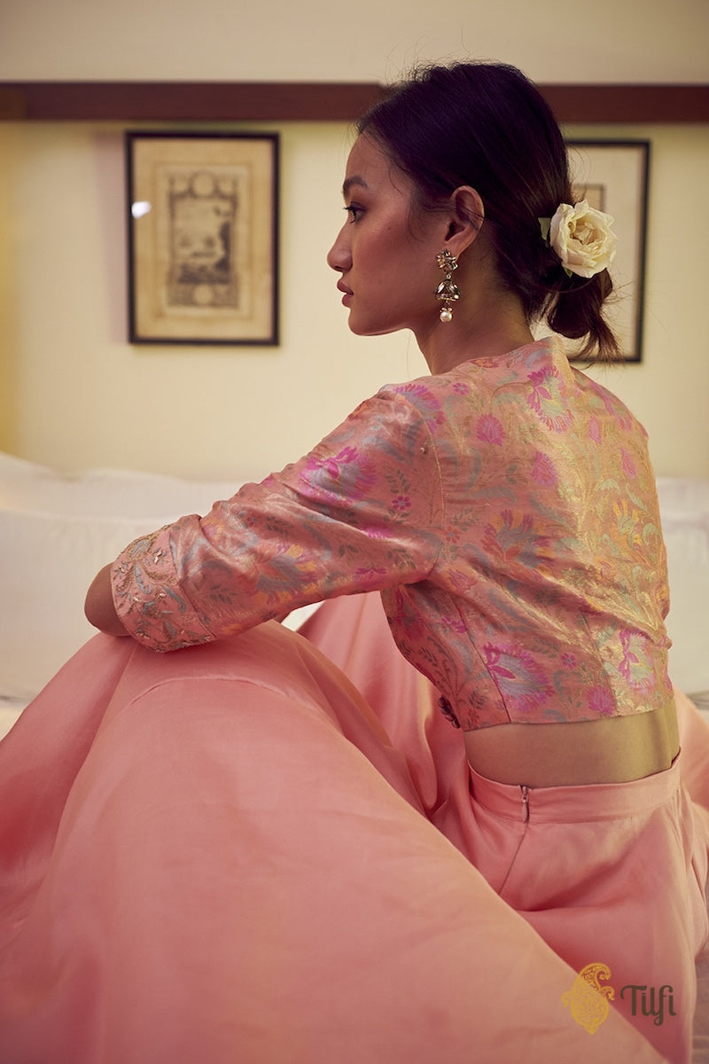 ‘Shared secrets’ kimono cotton shirt and twirl skirt coord set in blush peach bandhani