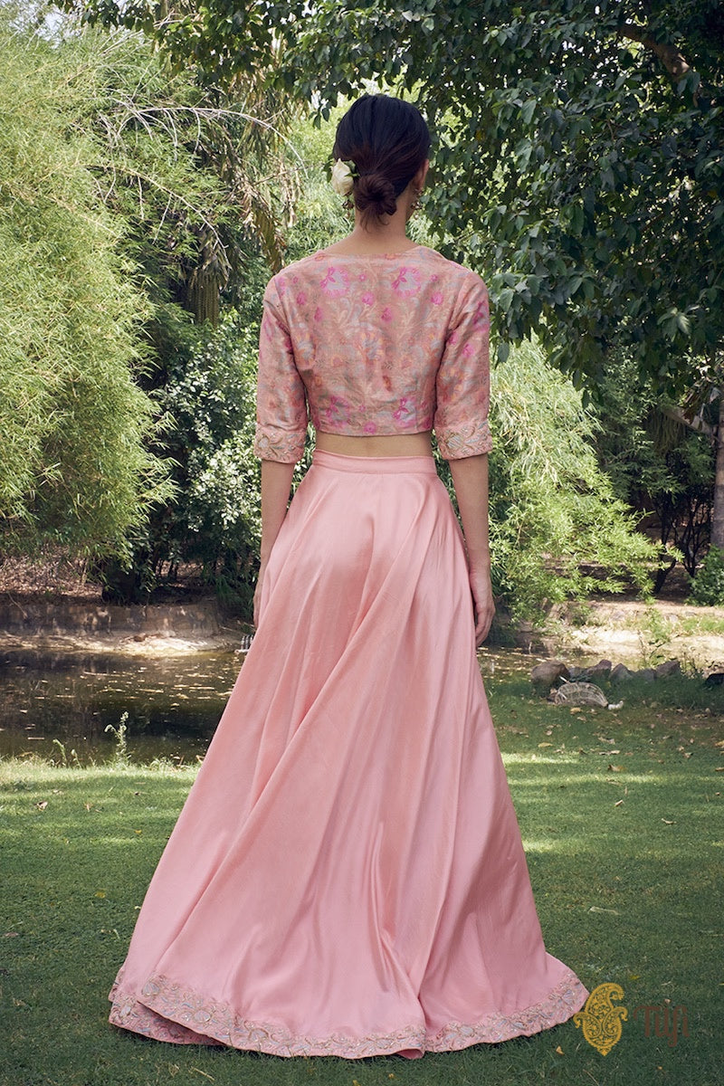 Peach-Pink Katan Silk Tissue Banarasi Blouse