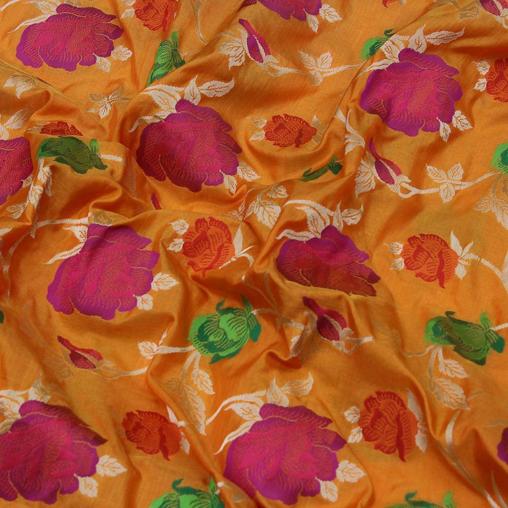 Gold-Orange Pure Katan Silk Banarasi Handloom Saree