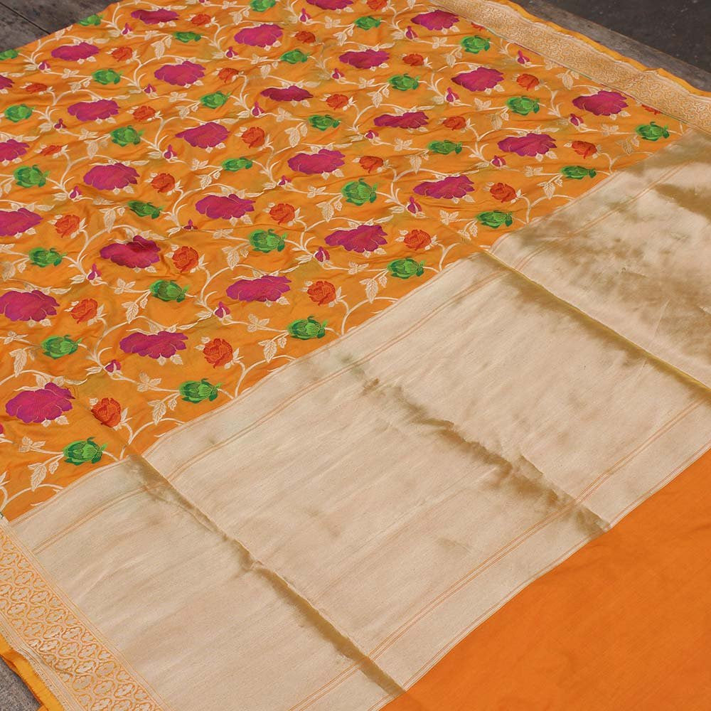 Gold-Orange Pure Katan Silk Banarasi Handloom Saree