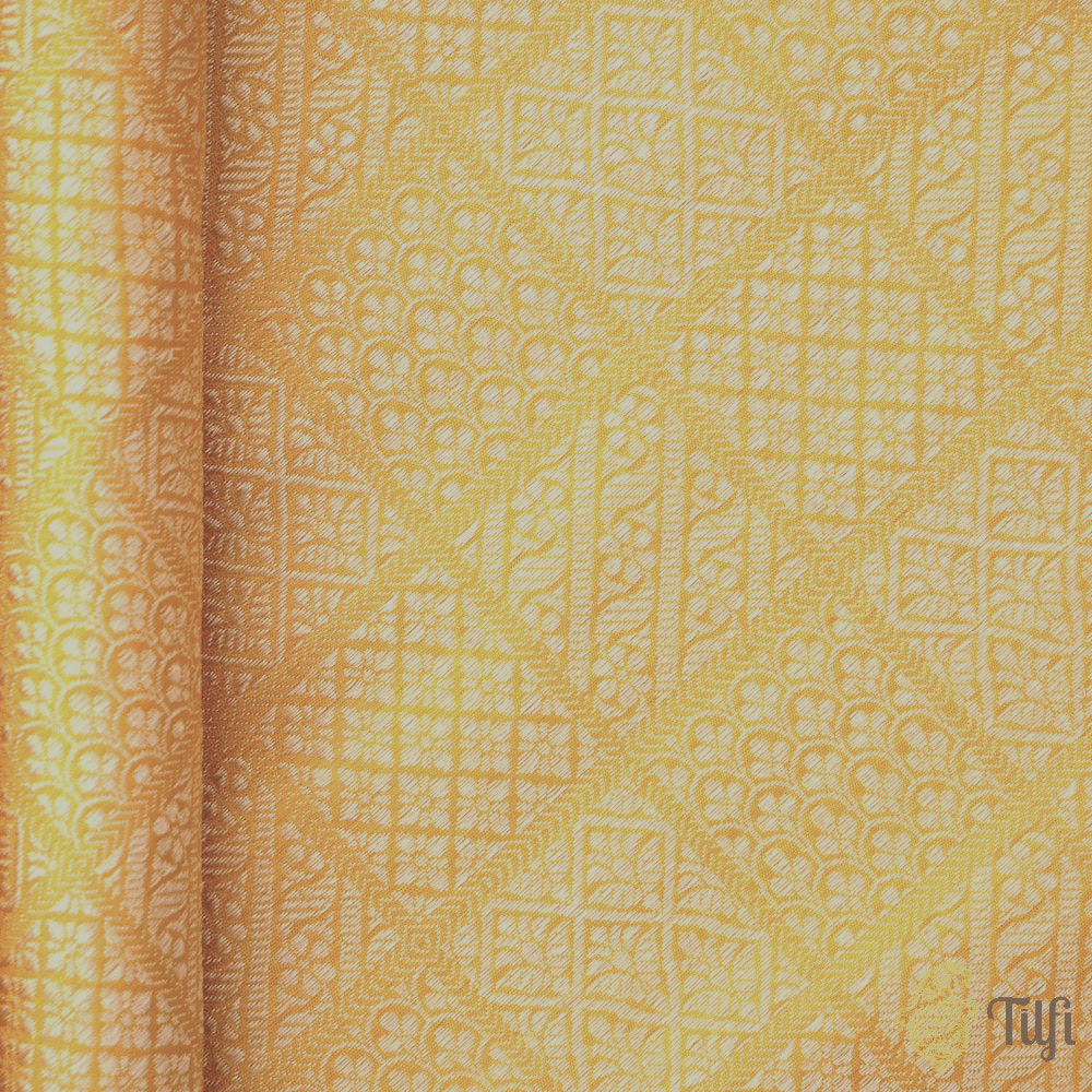 Lemon Green Yellow Pure Katan Silk Banarasi Handloom Fabric