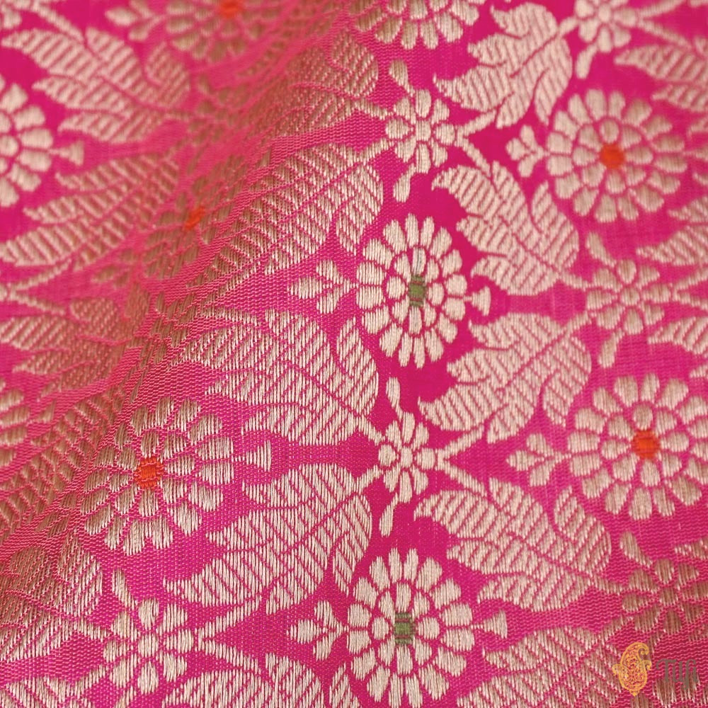 Orange-Gulabi Pink Pure Katan Silk Banarasi Handloom Fabric