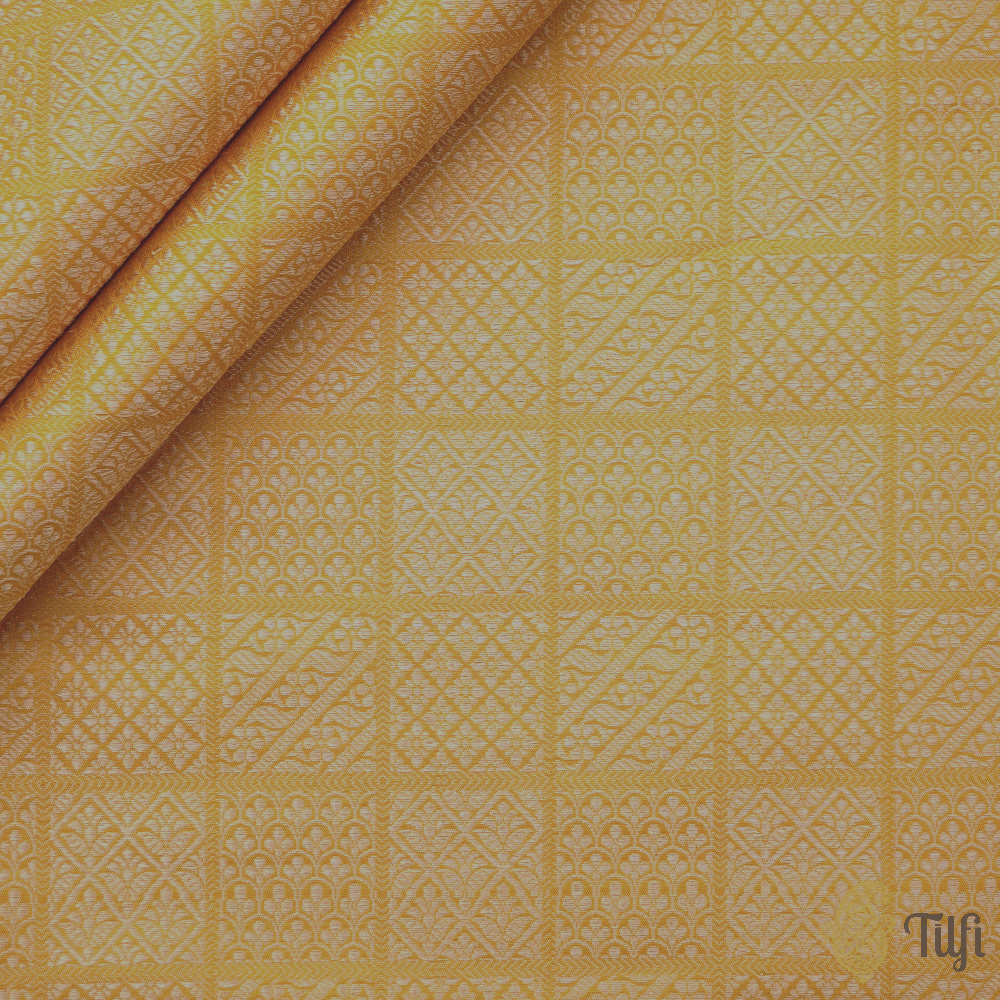 Lemon Green Yellow Pure Katan Silk Banarasi Handloom Fabric