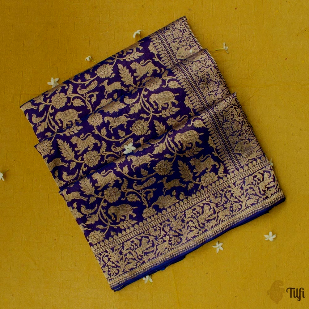 Black-Purple Pure Katan Silk Banarasi Shikaargah Handloom Saree