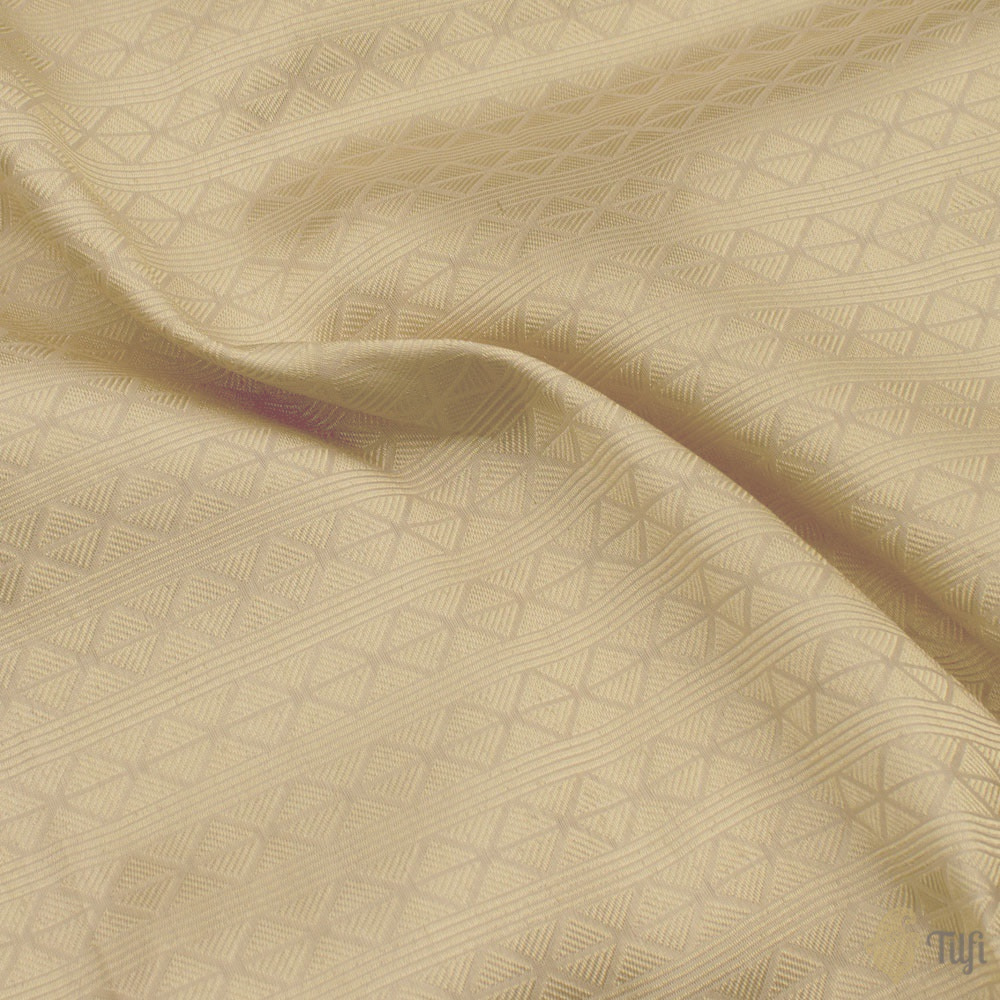 Cream Pure Katan Silk Banarasi Handloom Fabric