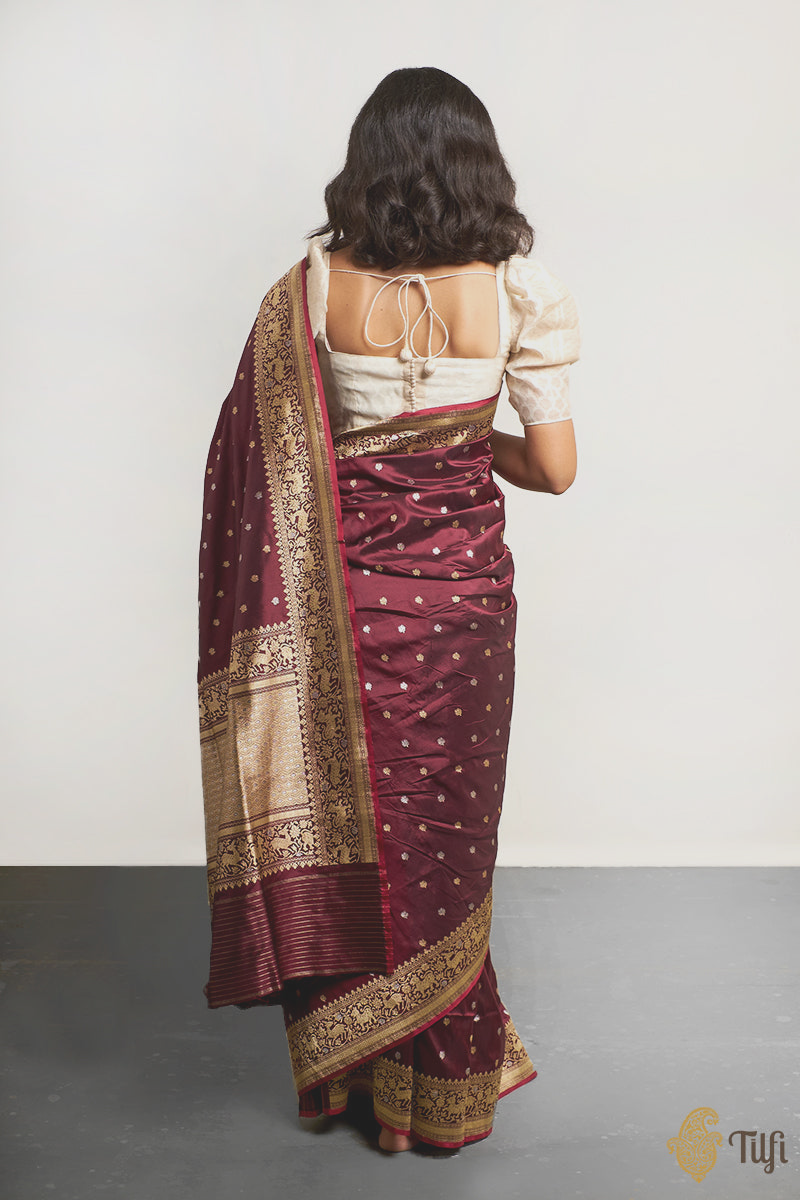&#39;Nayantara&#39; Deep Magenta Pure Katan Silk Banarasi Handloom Saree