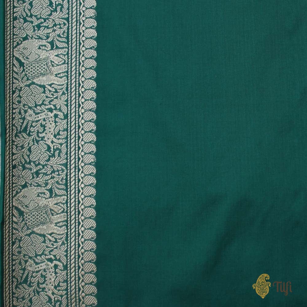 Dark Green Pure Katan Silk Banarasi Shikaargah Handloom Saree