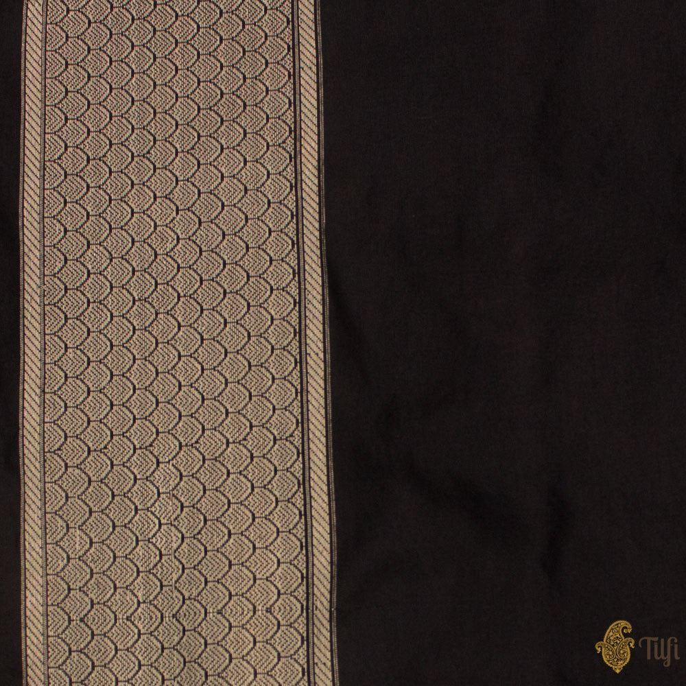 Beige-Black Pure Katan Silk Banarasi Handloom Saree