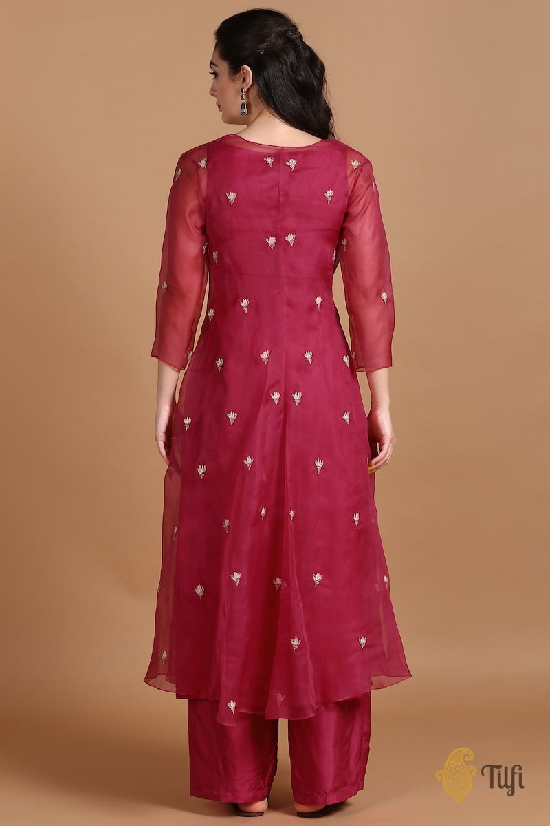 Mulberry Red Silk-Organza Suit Set