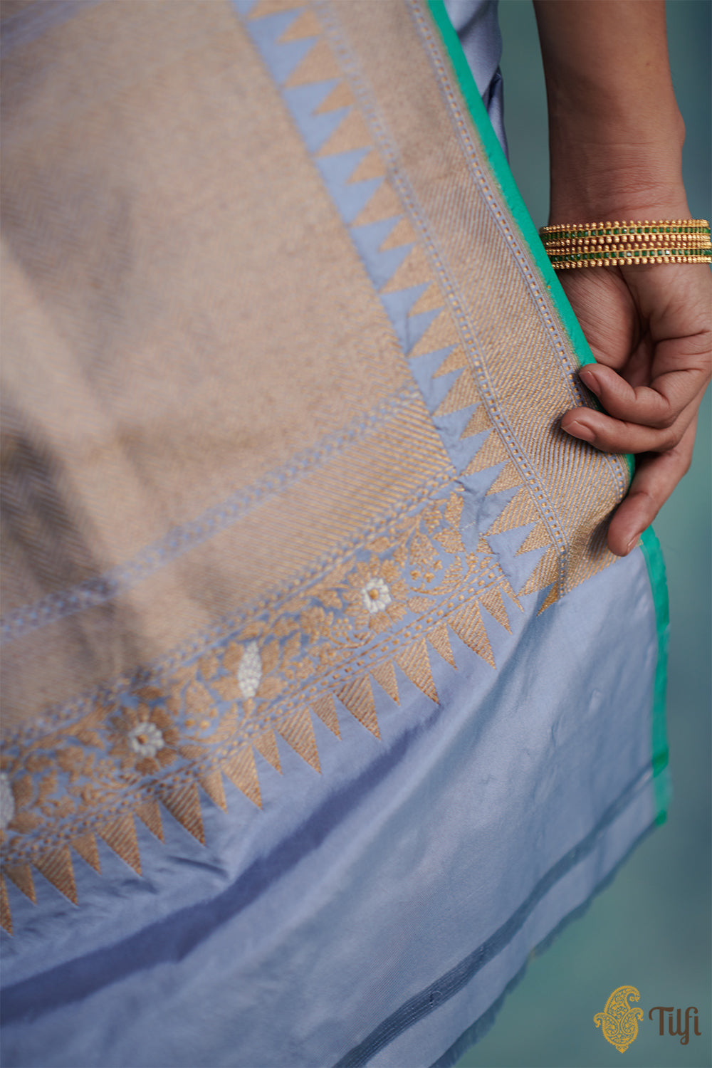 Blue-Grey Pure Katan Silk Banarasi Handloom Saree