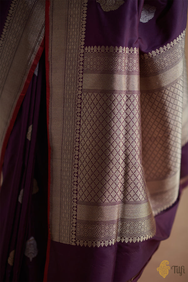 Wine Purple Pure Katan Silk Banarasi Handloom Saree - Tilfi