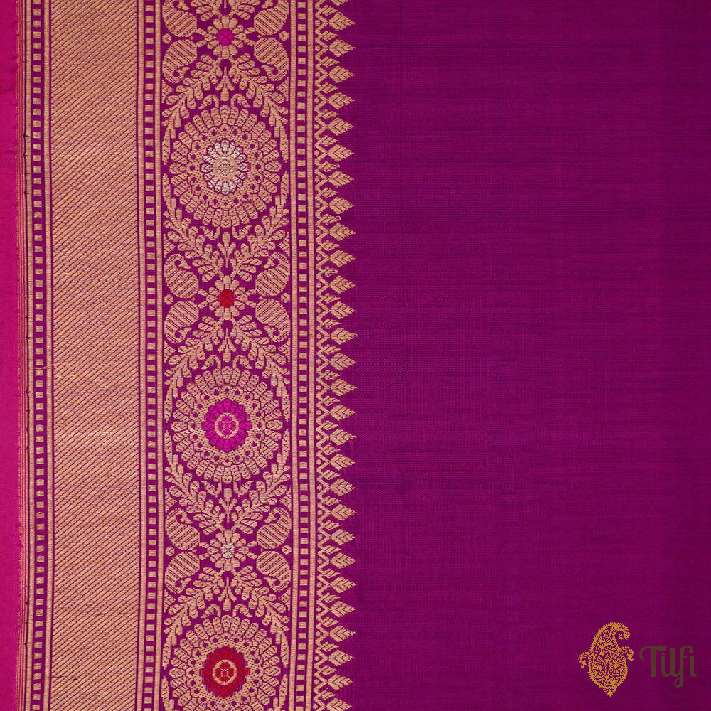 Royal Blue-Rani Pink Pure Katan Silk Banarasi Handloom Saree