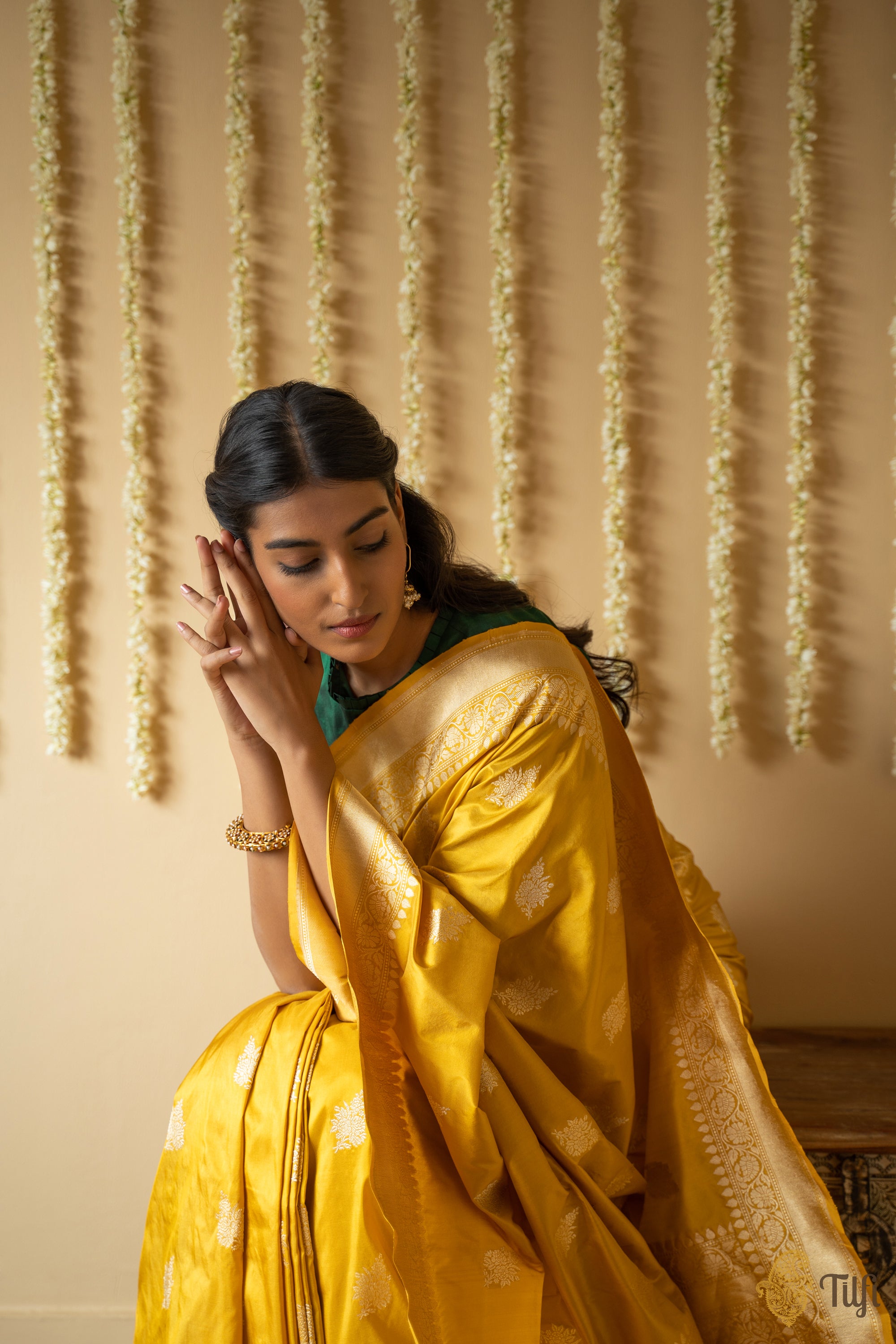 CM - Mustard Yellow Colour Lichi Silk Saree - New In - Indian